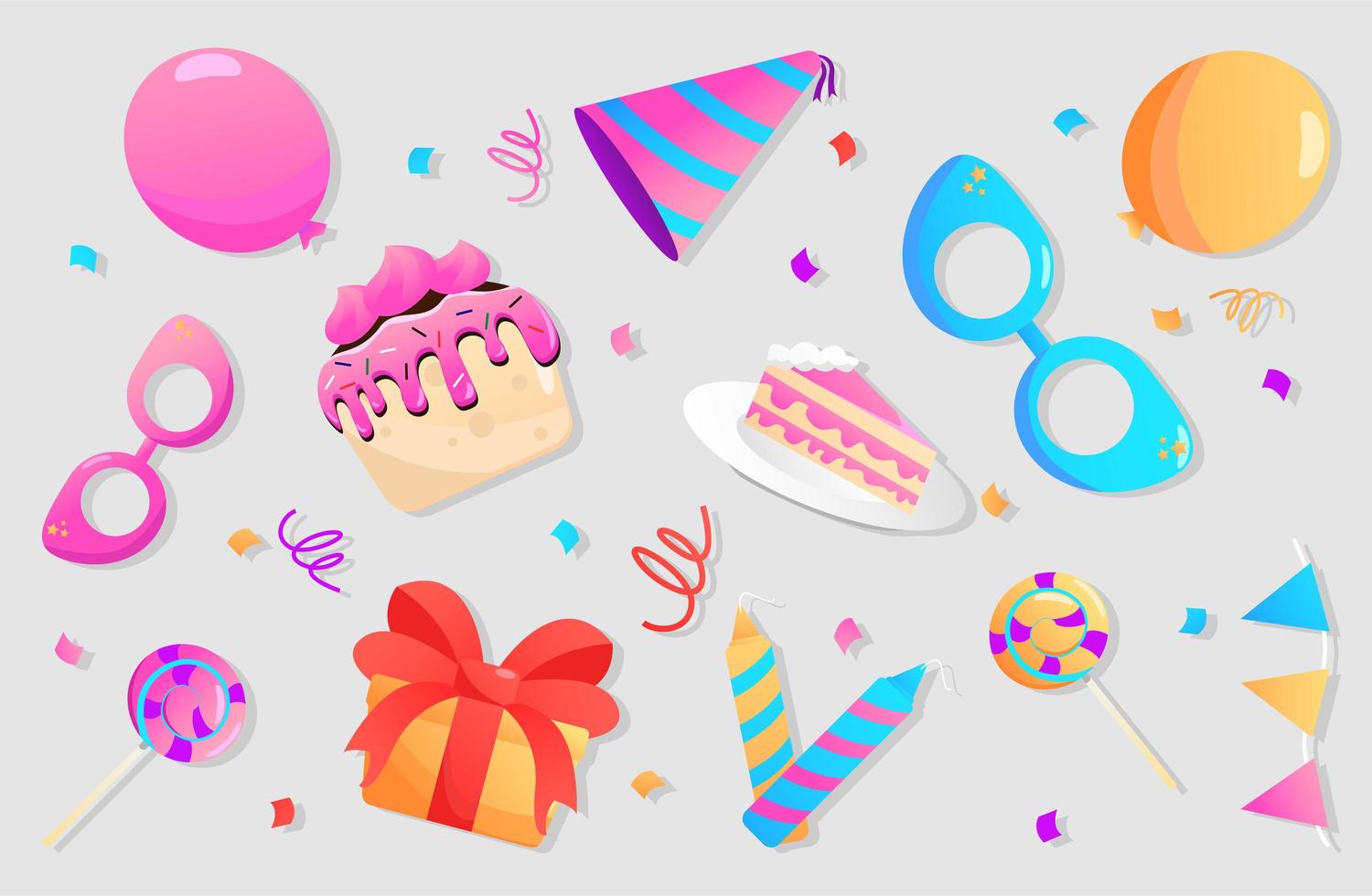 Birthday accesories cartoon colorfull vector