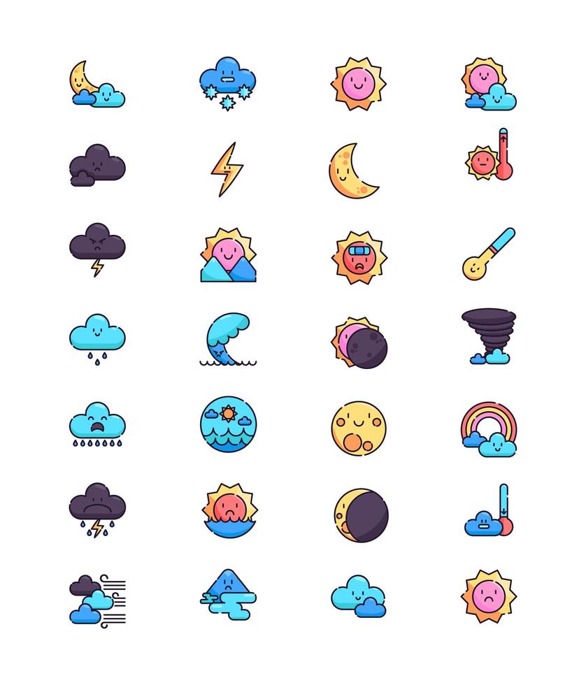 Set of weather icons lineal color style vector