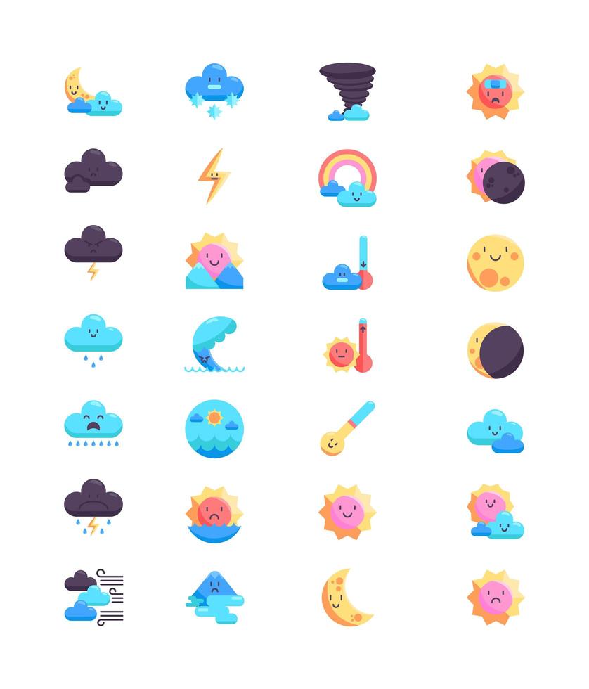 Set of weather icons, colorful style vector