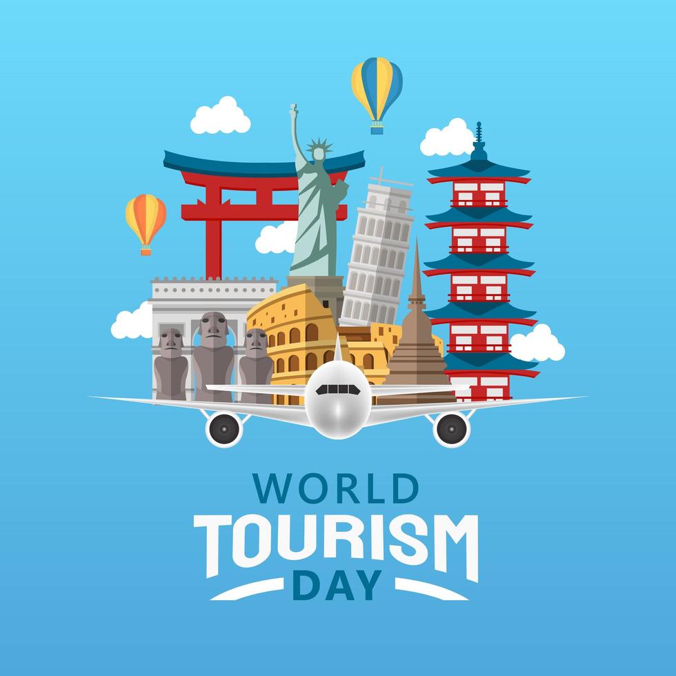 Ilustración dibujada a mano del concepto del día mundial del turismo. ilustración vectorial vector