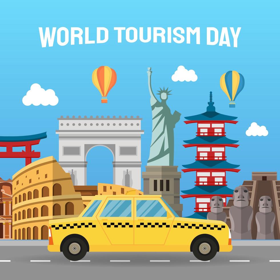 Ilustración dibujada a mano del concepto del día mundial del turismo. ilustración vectorial vector