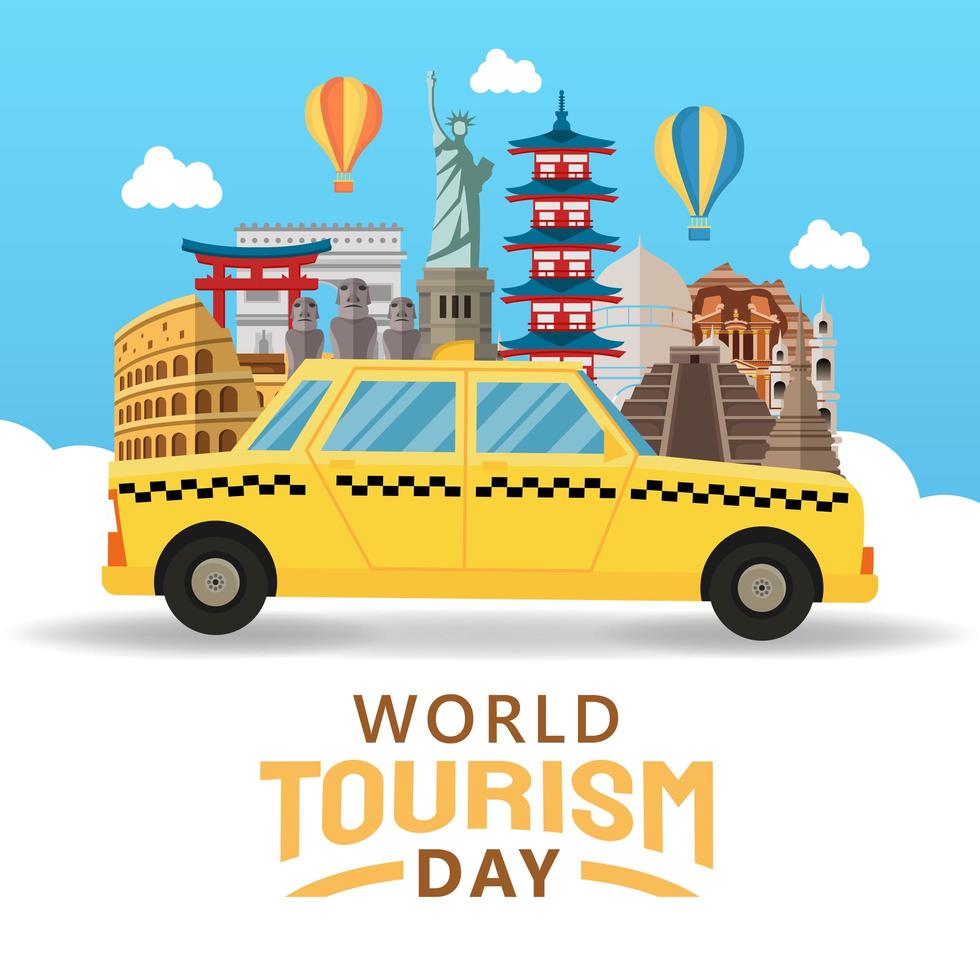 Ilustración dibujada a mano del concepto del día mundial del turismo. ilustración vectorial vector