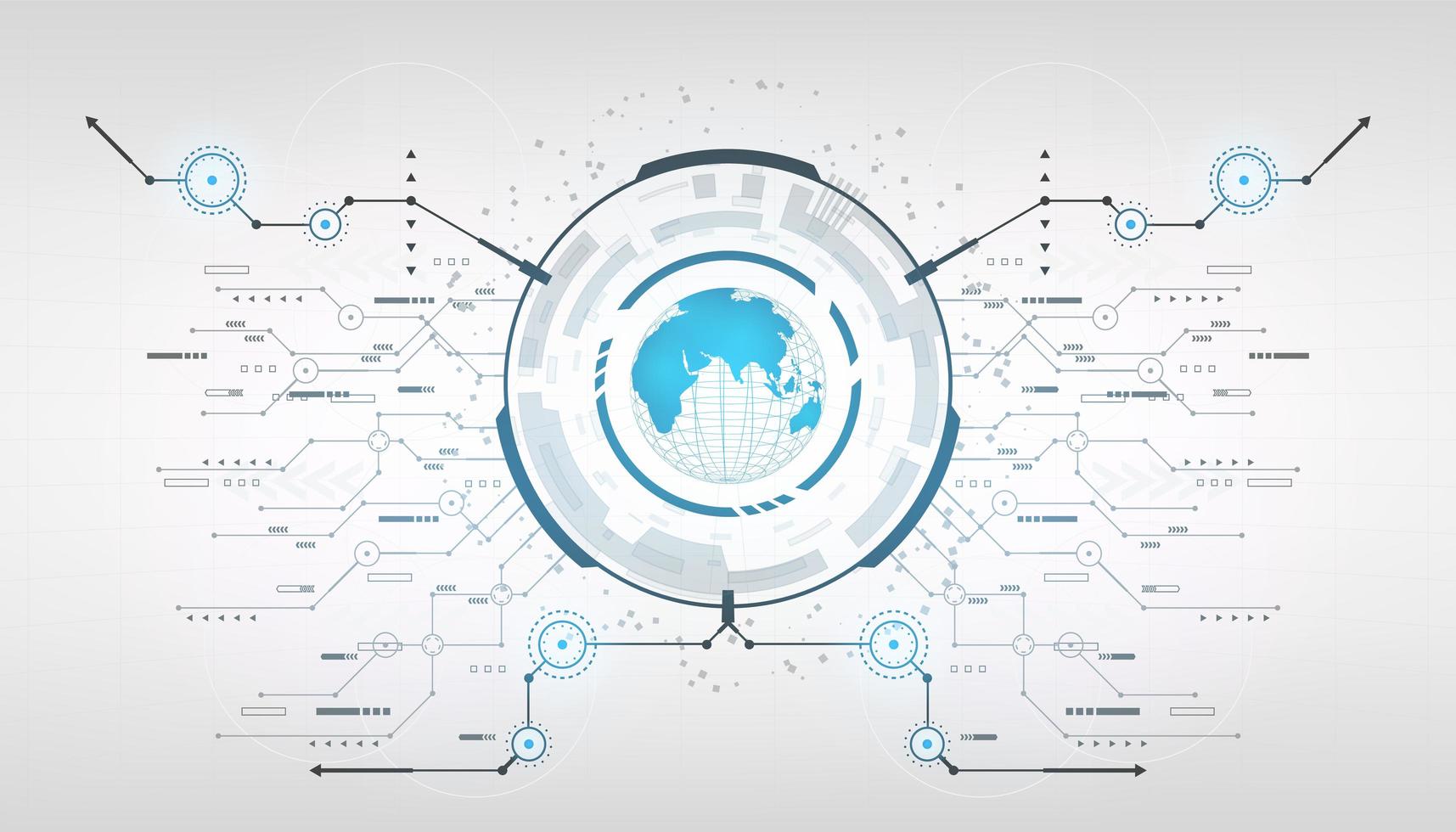 Abstract futuristic world globe with circle system connected together with line arrows vector