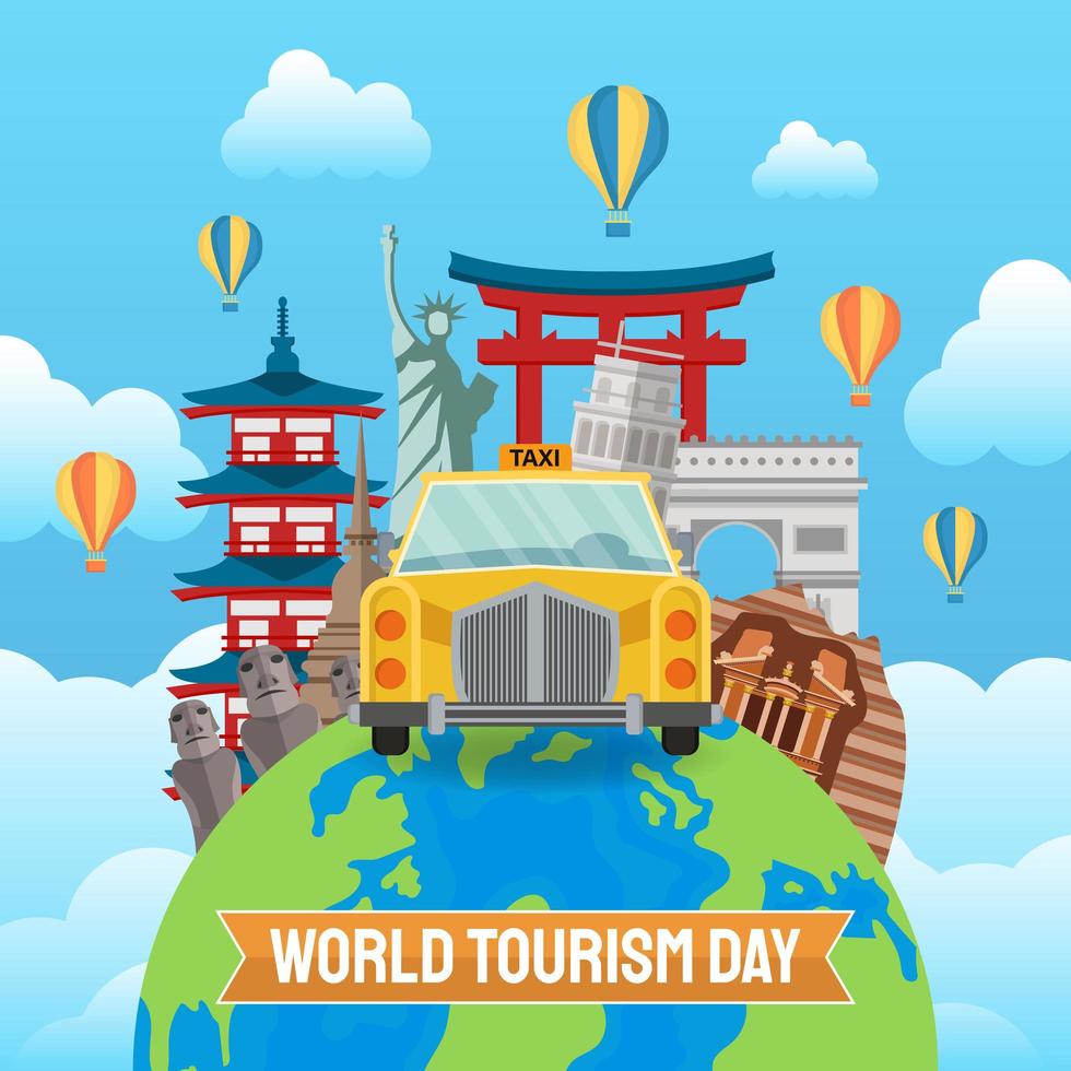 Ilustración dibujada a mano del concepto del día mundial del turismo. ilustración vectorial vector