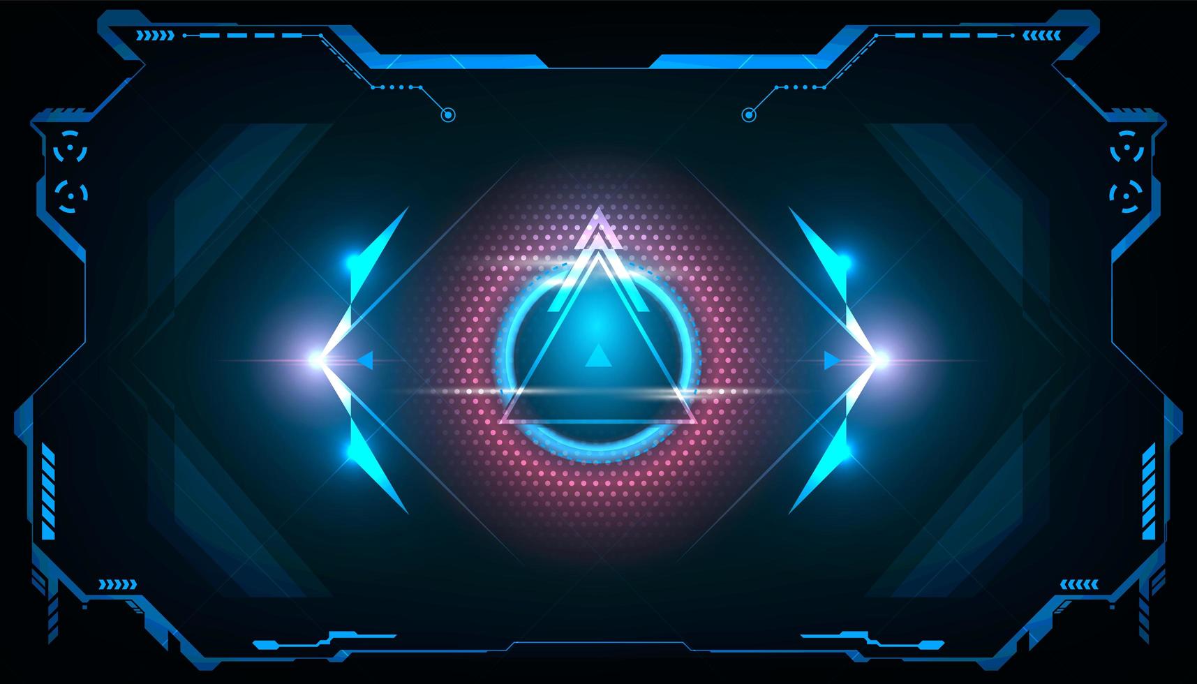 Abstract futuristic triangle HUD with shining blue and pink light vector