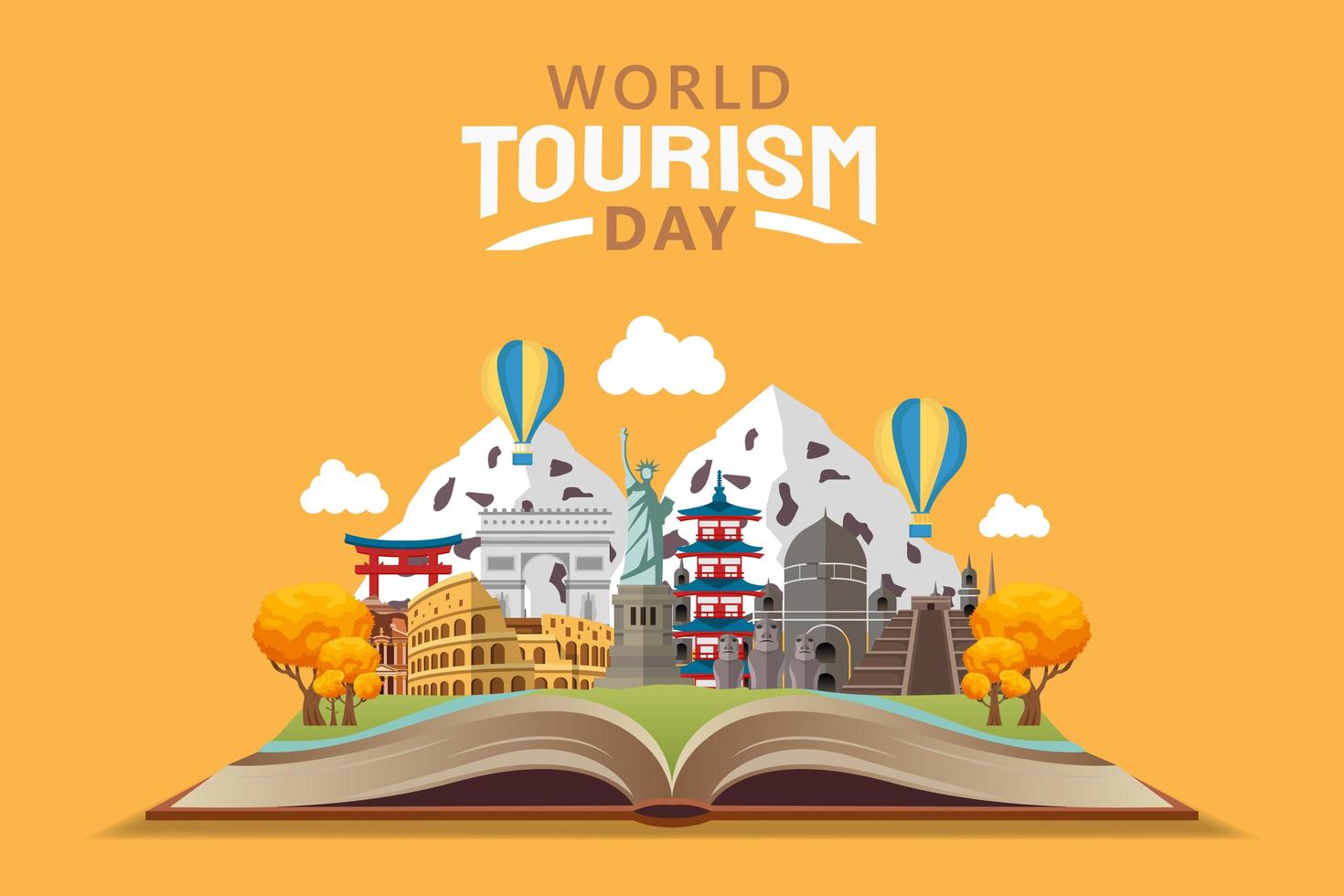 Hand drawn illustration of world tourism day concept. Vector Illustration