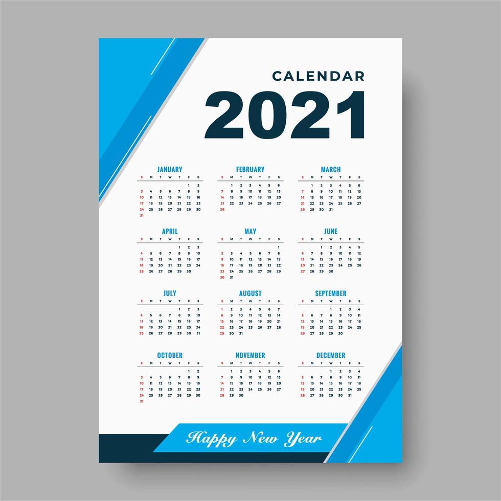 plantilla de diseño de calendario azul 2021 vector