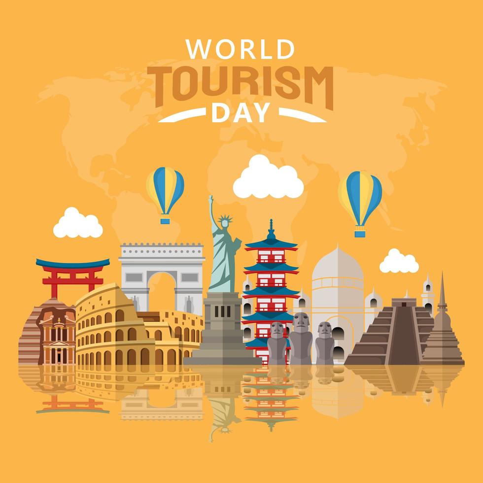 Ilustración dibujada a mano del concepto del día mundial del turismo. ilustración vectorial vector
