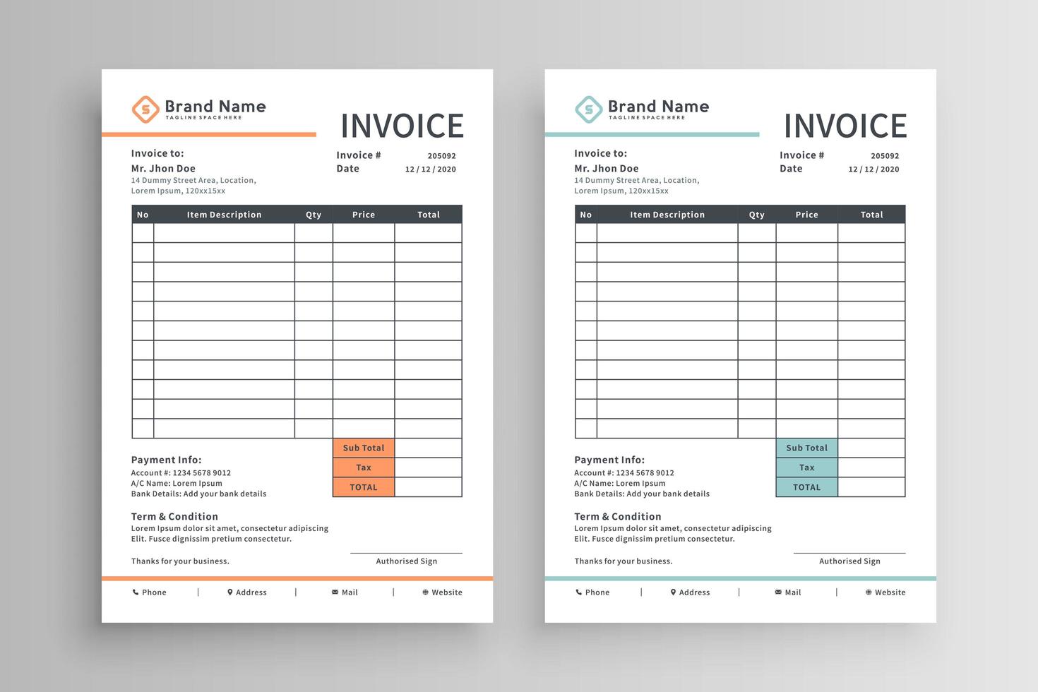invoice template design vector