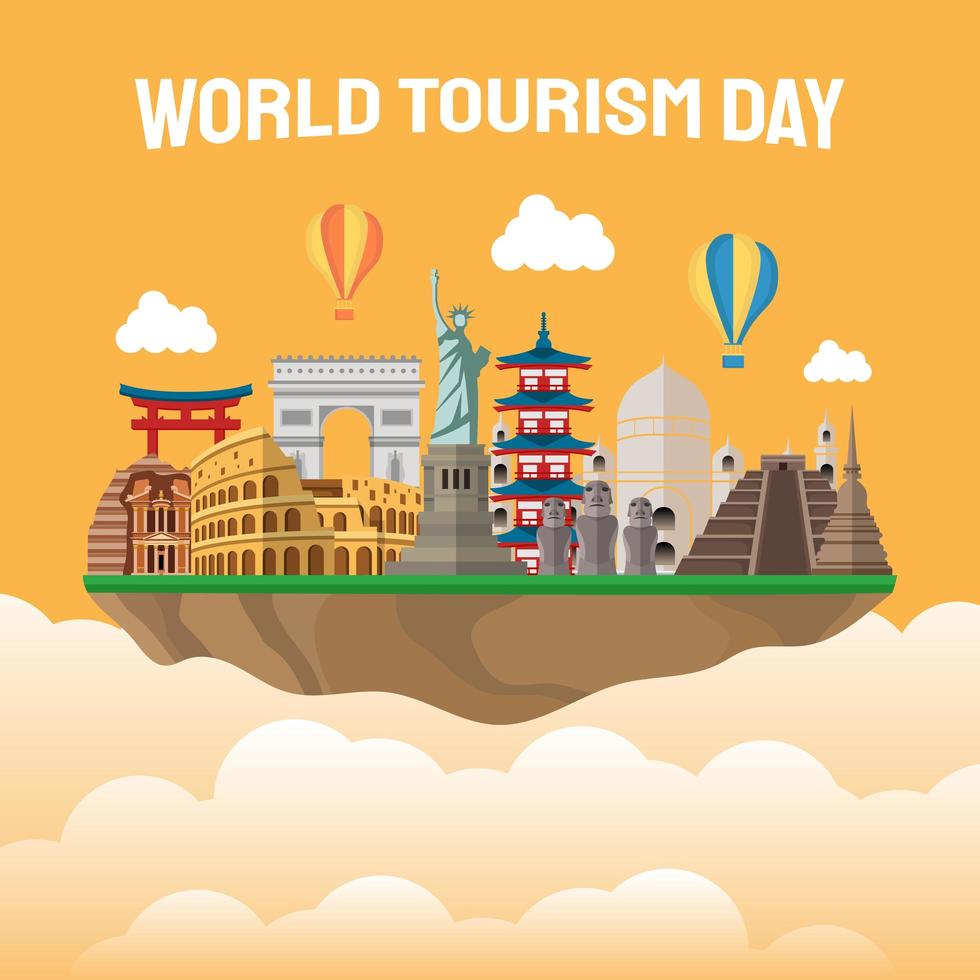 Ilustración dibujada a mano del concepto del día mundial del turismo. ilustración vectorial vector