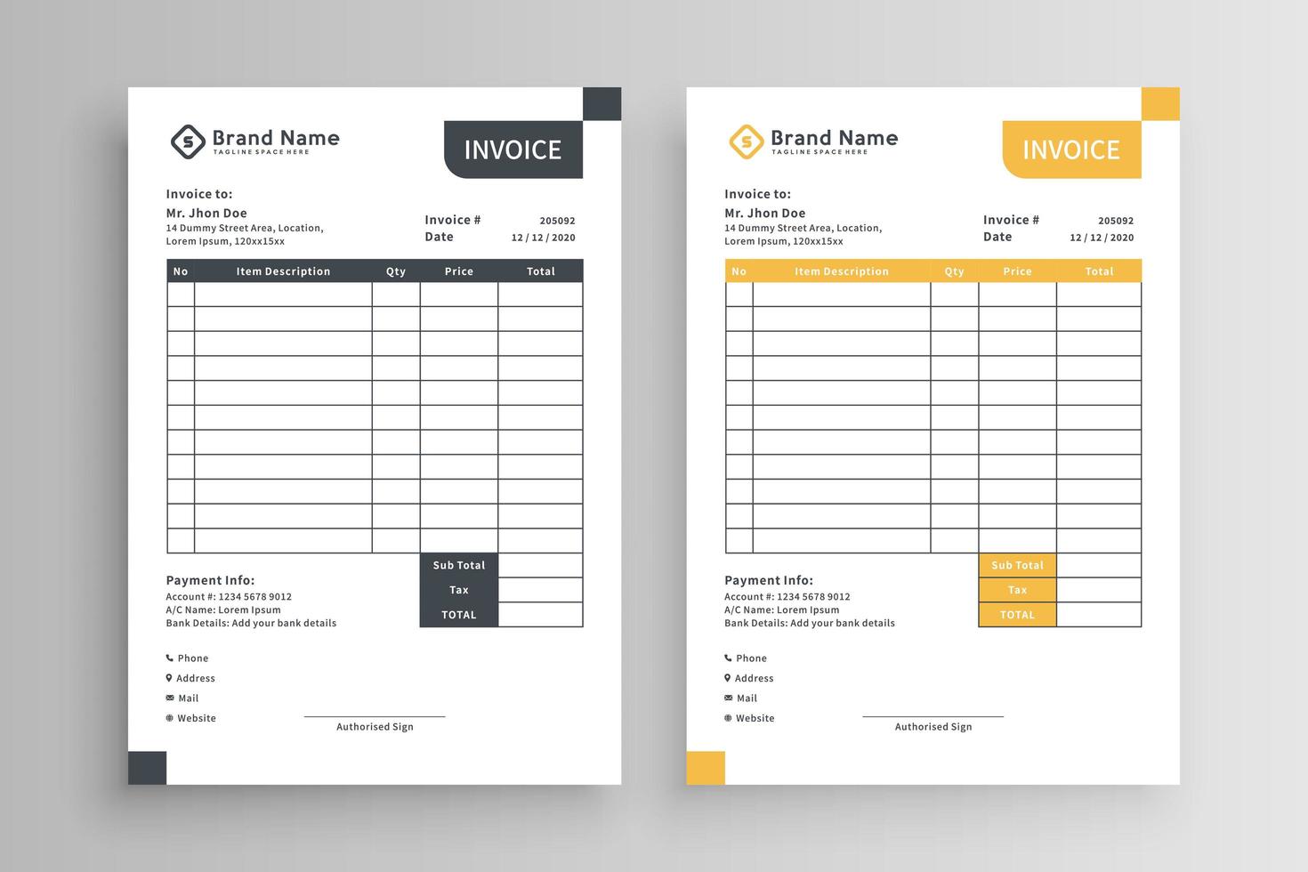 invoice template design vector