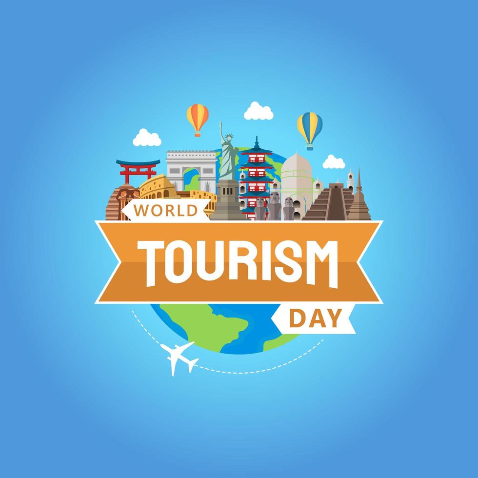 Ilustración dibujada a mano del concepto del día mundial del turismo. ilustración vectorial vector