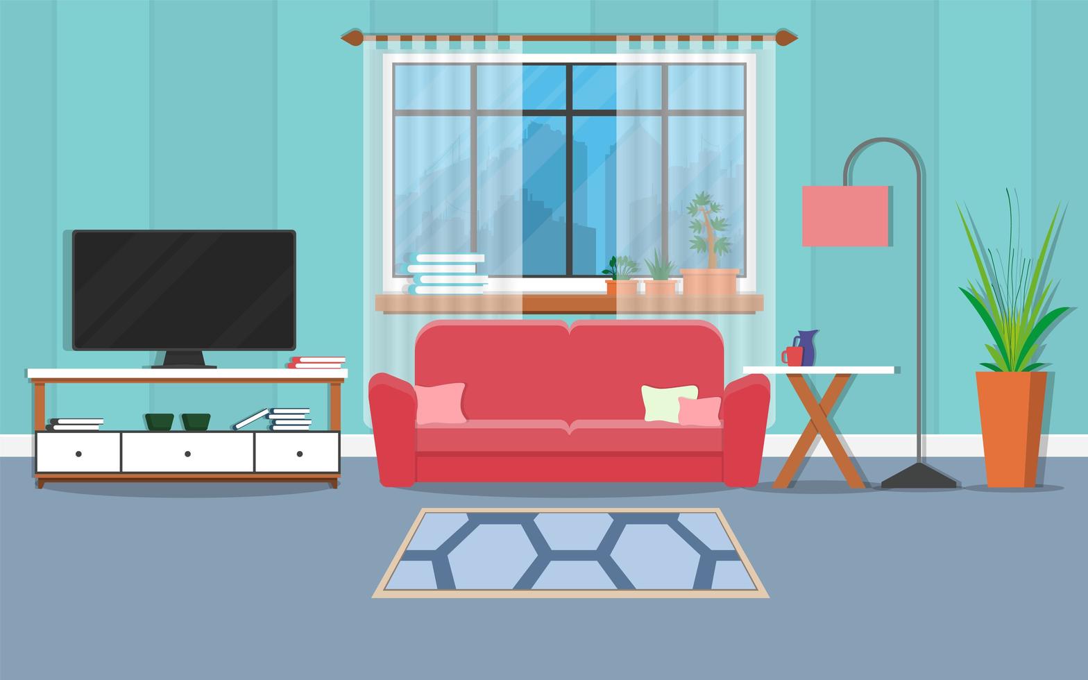 interior living room with furniture and window vector