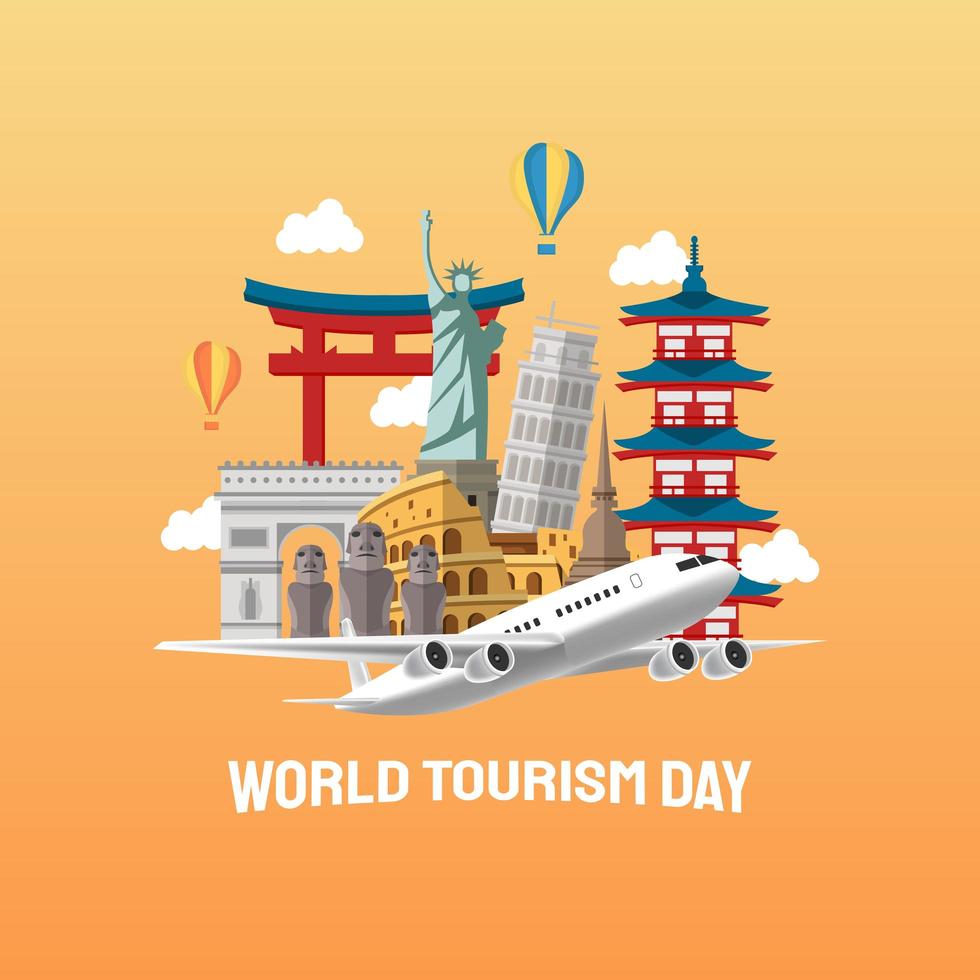 Ilustración dibujada a mano del concepto del día mundial del turismo. ilustración vectorial vector