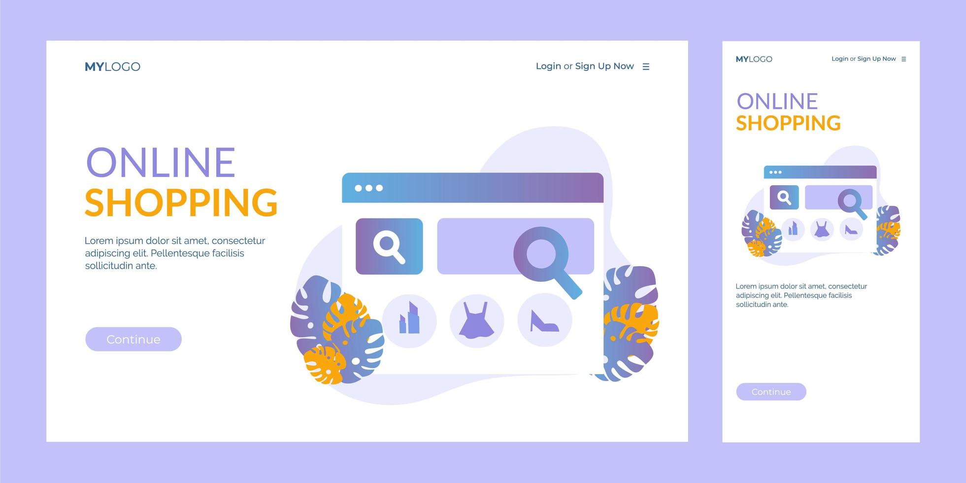 online shopping landing page template with mobile screen vector