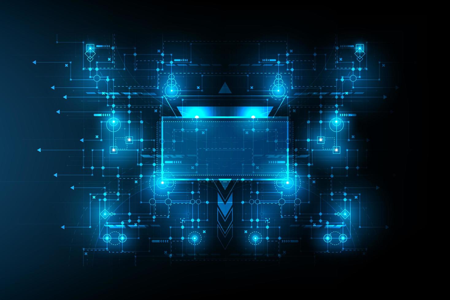 Abstract futuristic circuit connection board wtih space frame in the center vector