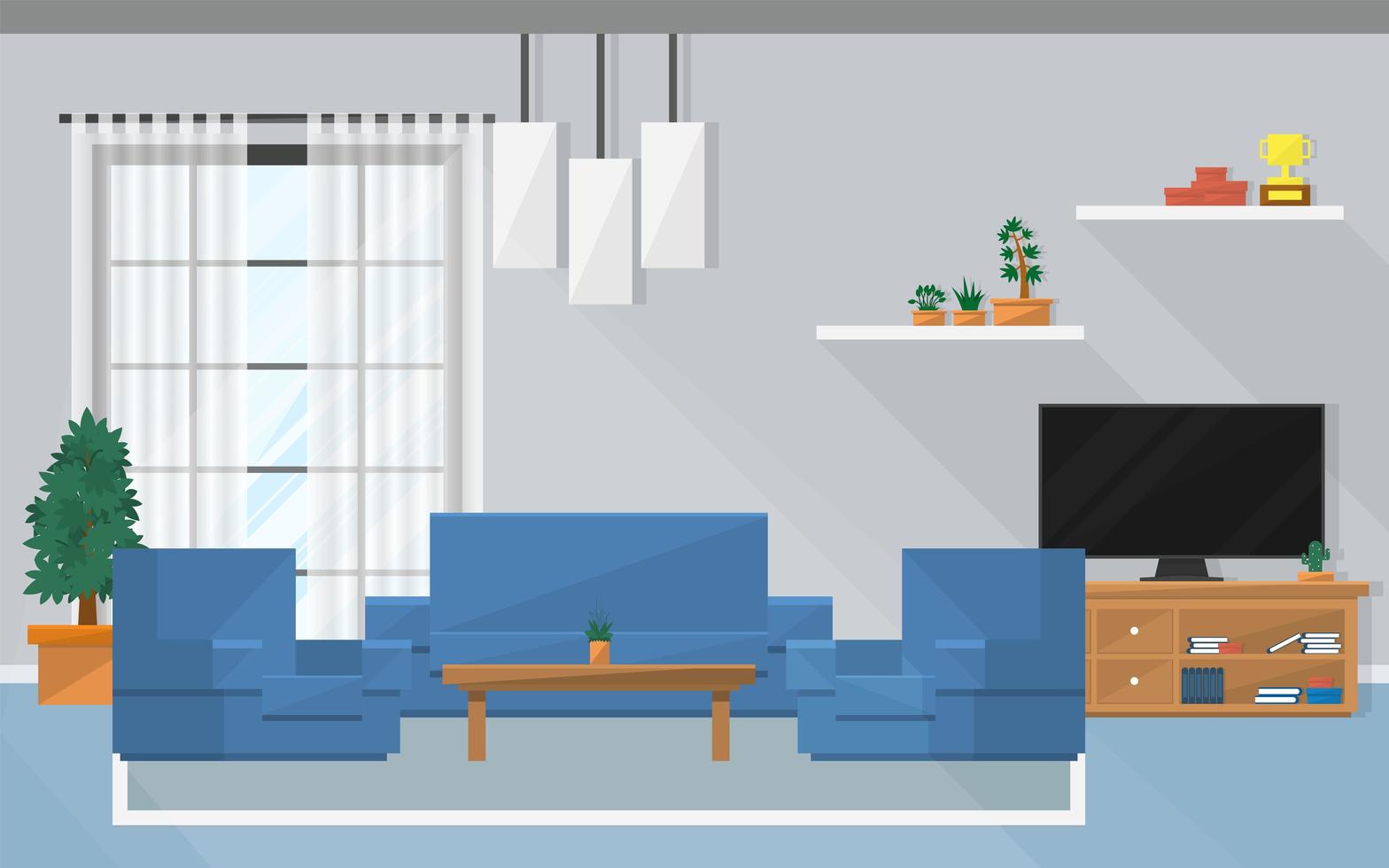 interior living room with furniture and window vector