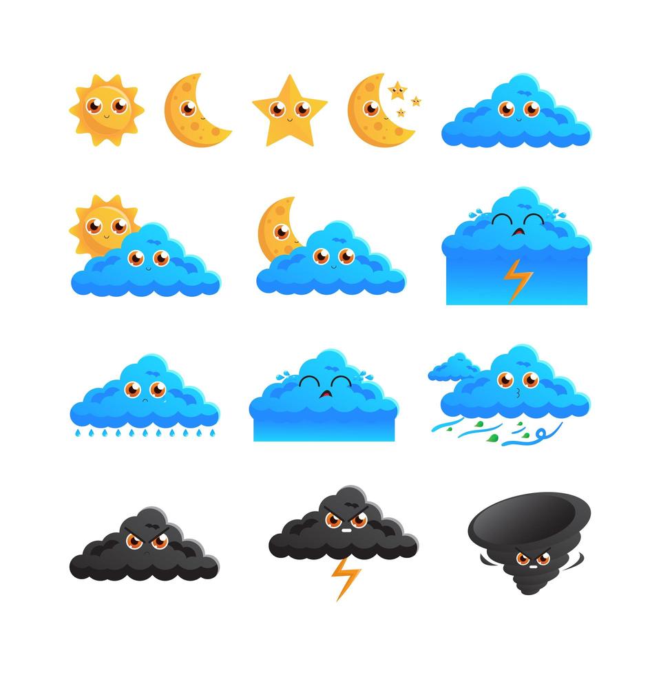 Set of weather cartoon characters vector