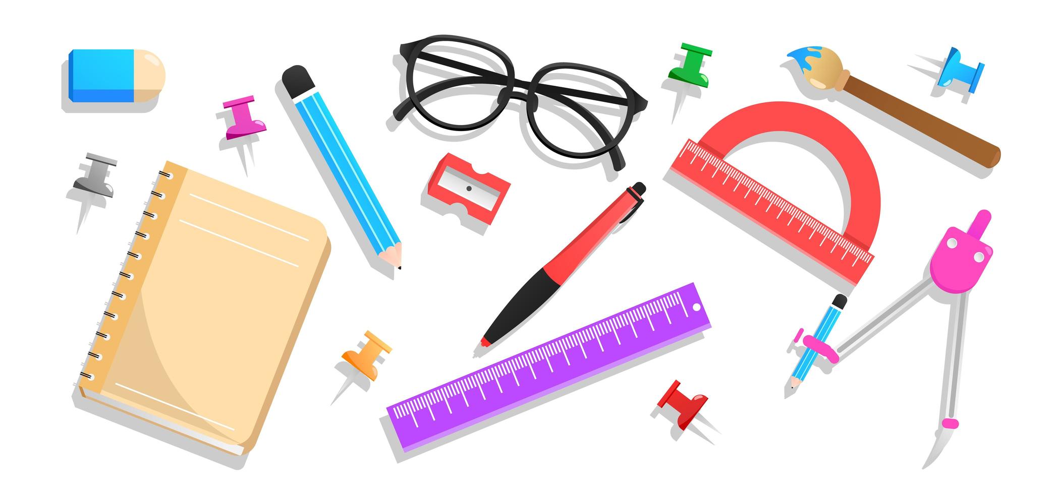 School accesories full set colorfull vector