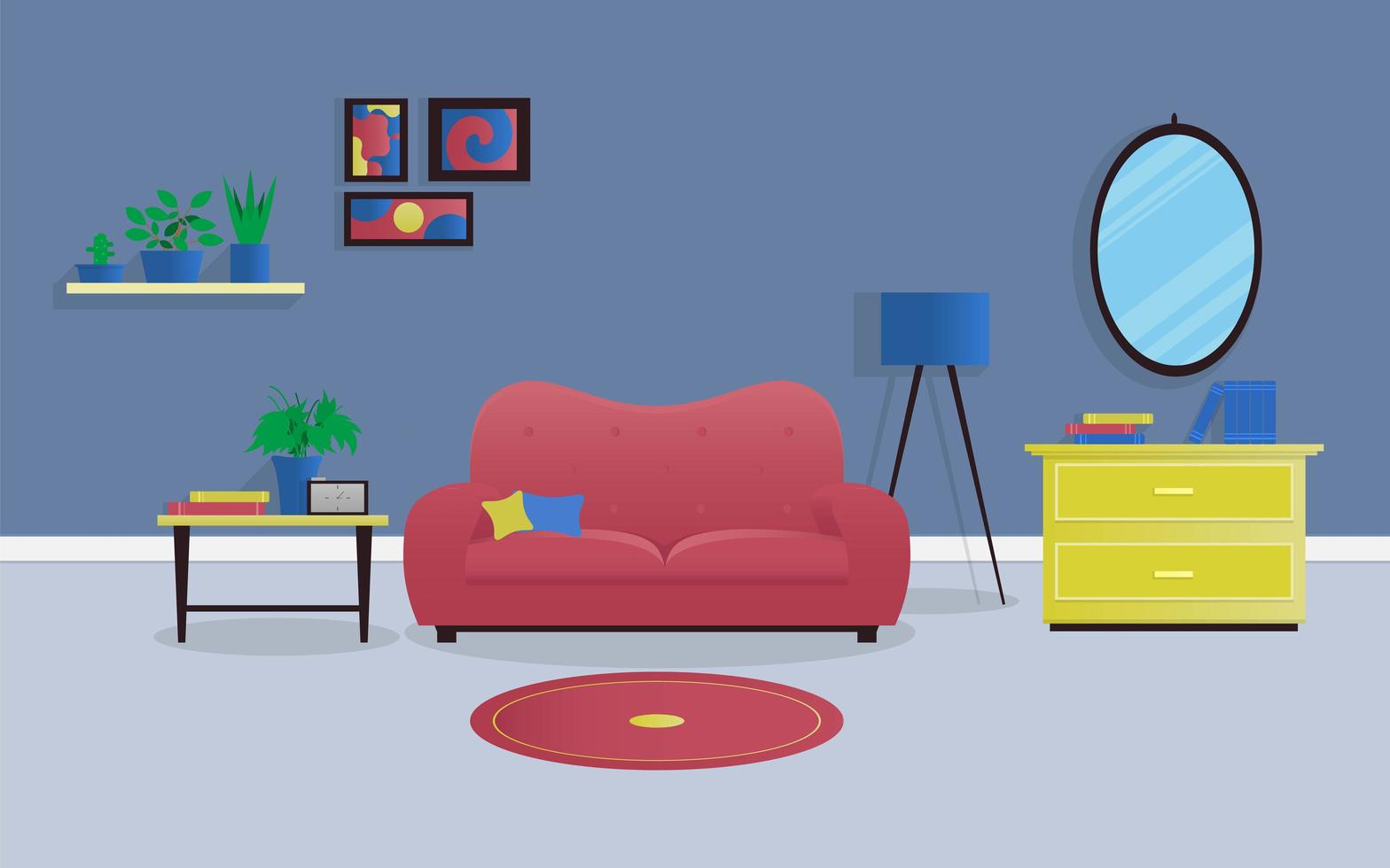 concepto de sala de estar interior en color con plantas en la habitación vector