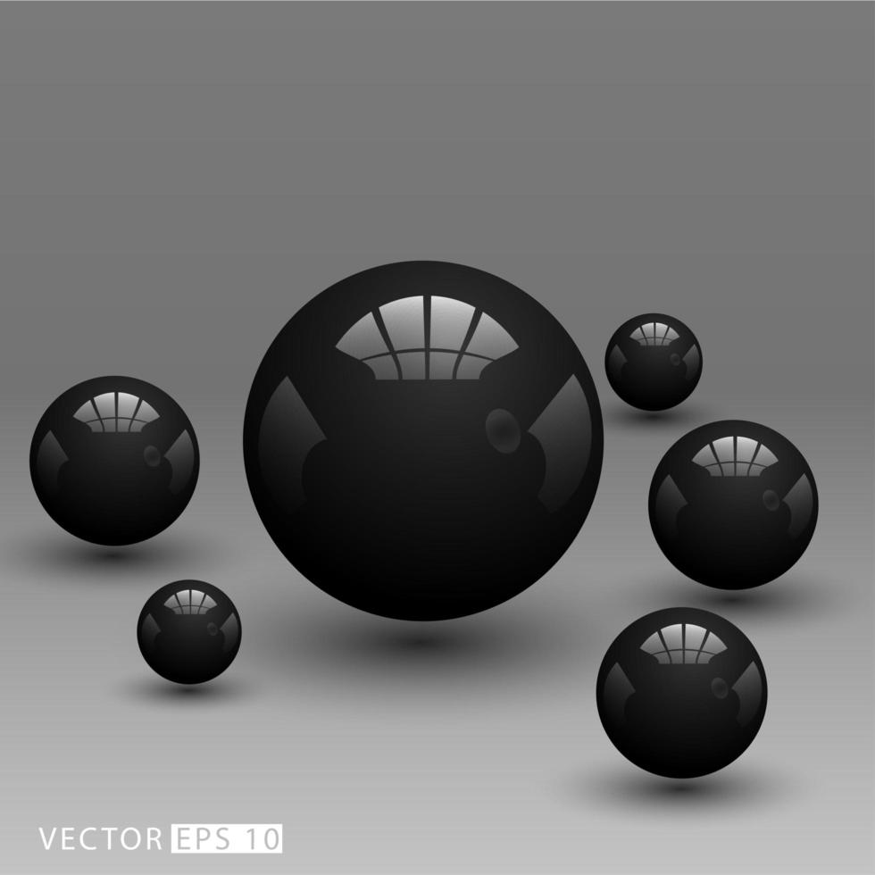 bolas negras 3d realistas. ilustración vectorial vector