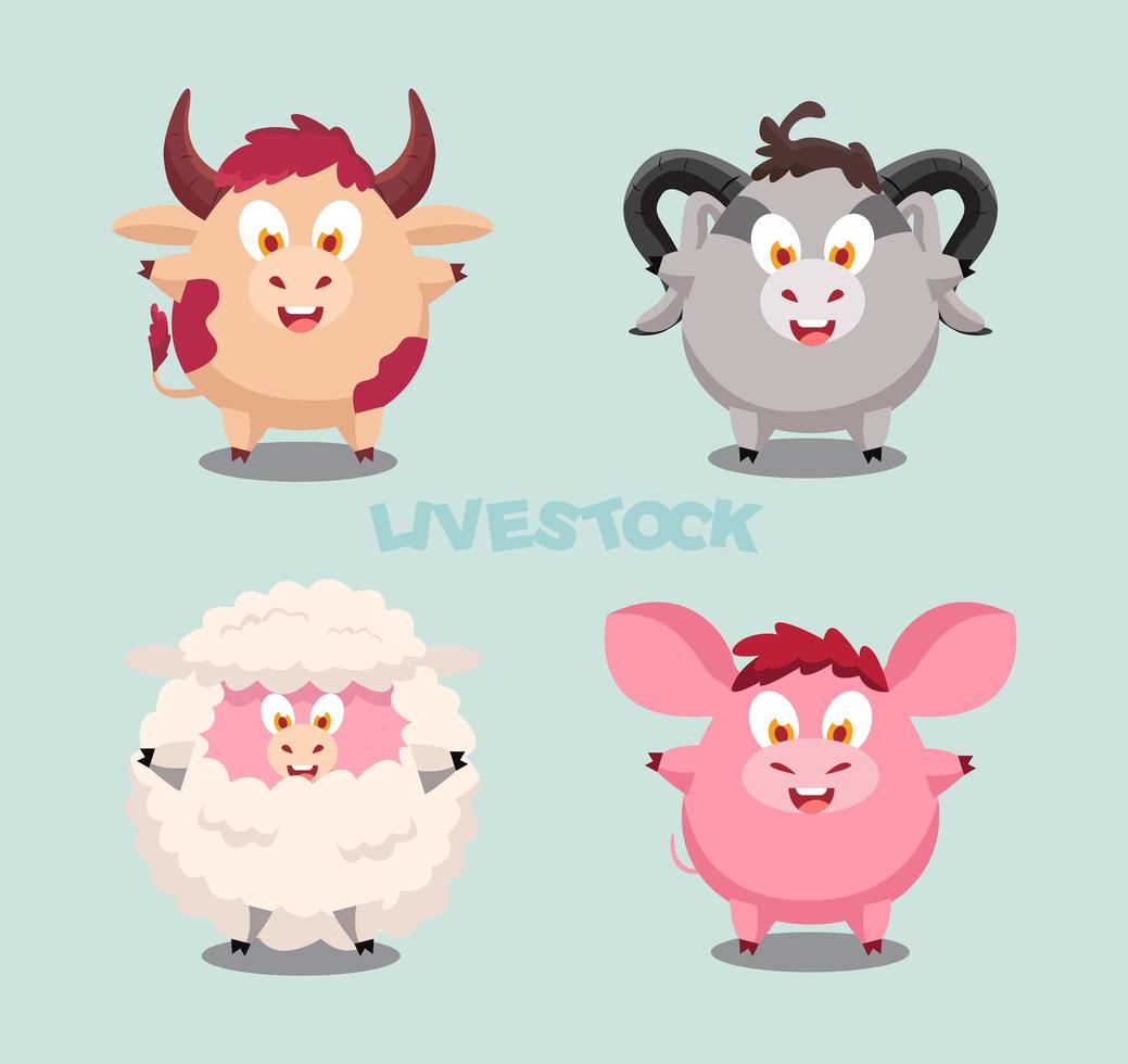 Cute cartoon illustration of livestock vector