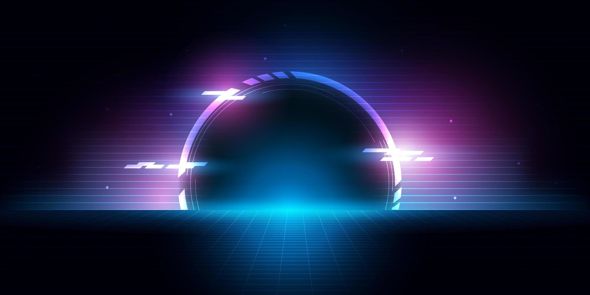 Abstract futuristic half circle tunnel with bright light to future. vector