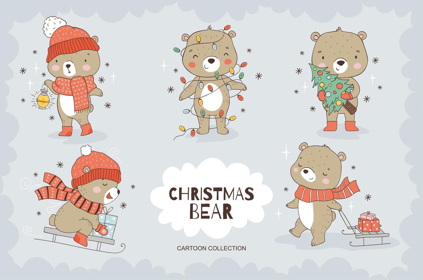 Cartoon teddy bear character collection. Animal icons set. vector