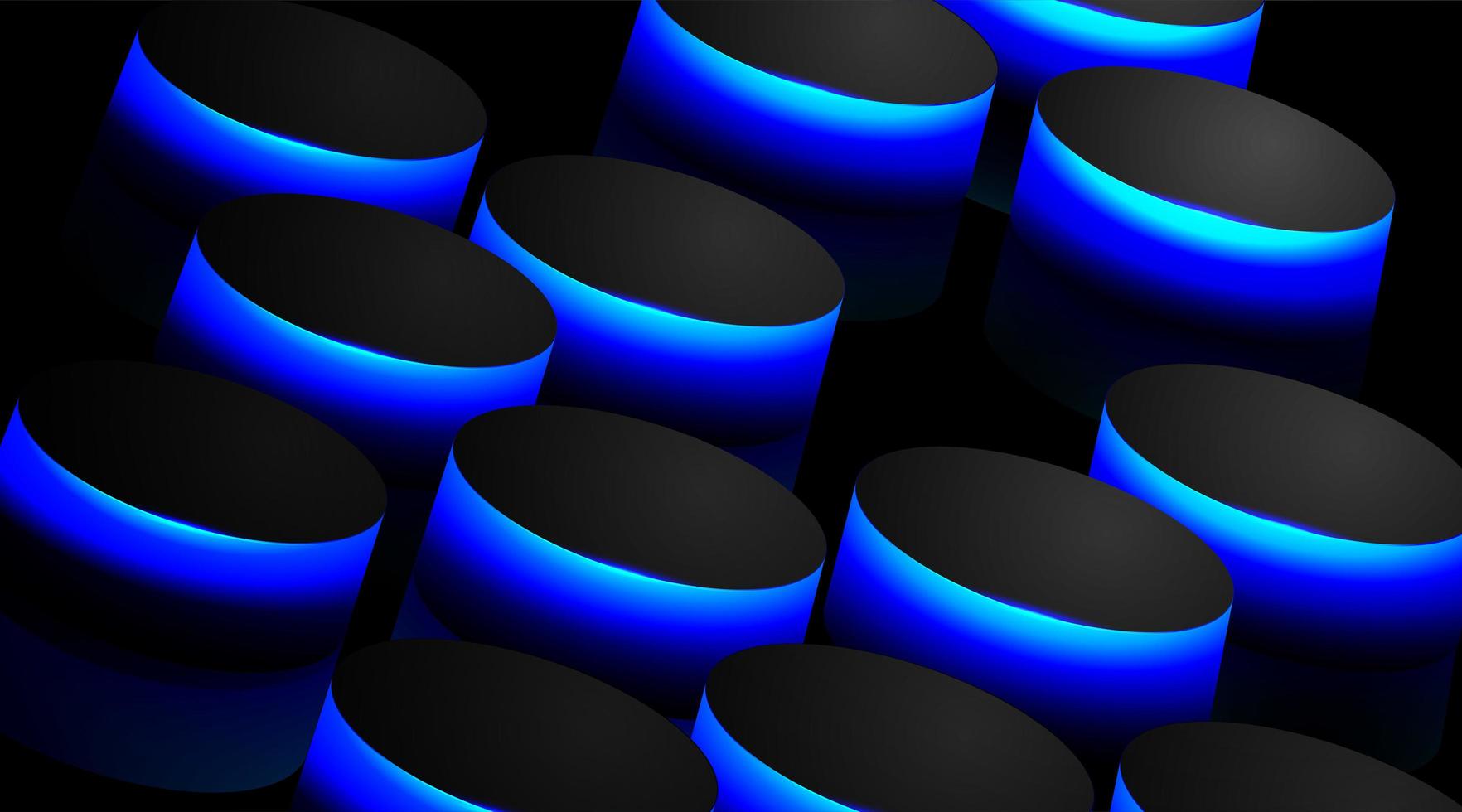 Abstract vector background with black circles and blue reflections. Perspective design