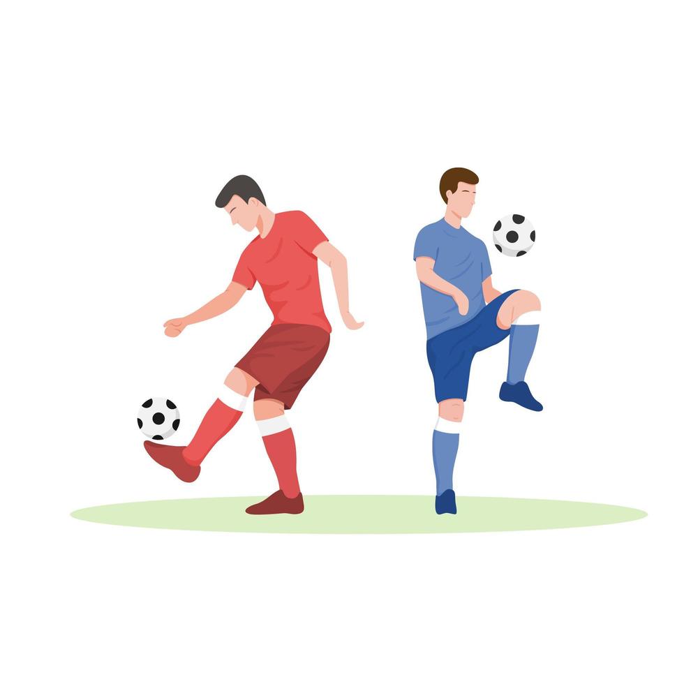 Conjunto de jugadores de fútbol. los jugadores de fútbol están entrenando. vector