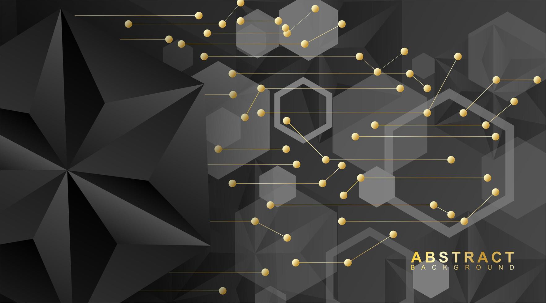 Abstract lines and dots are connected. Vector background technology with black or triangle hexagons.