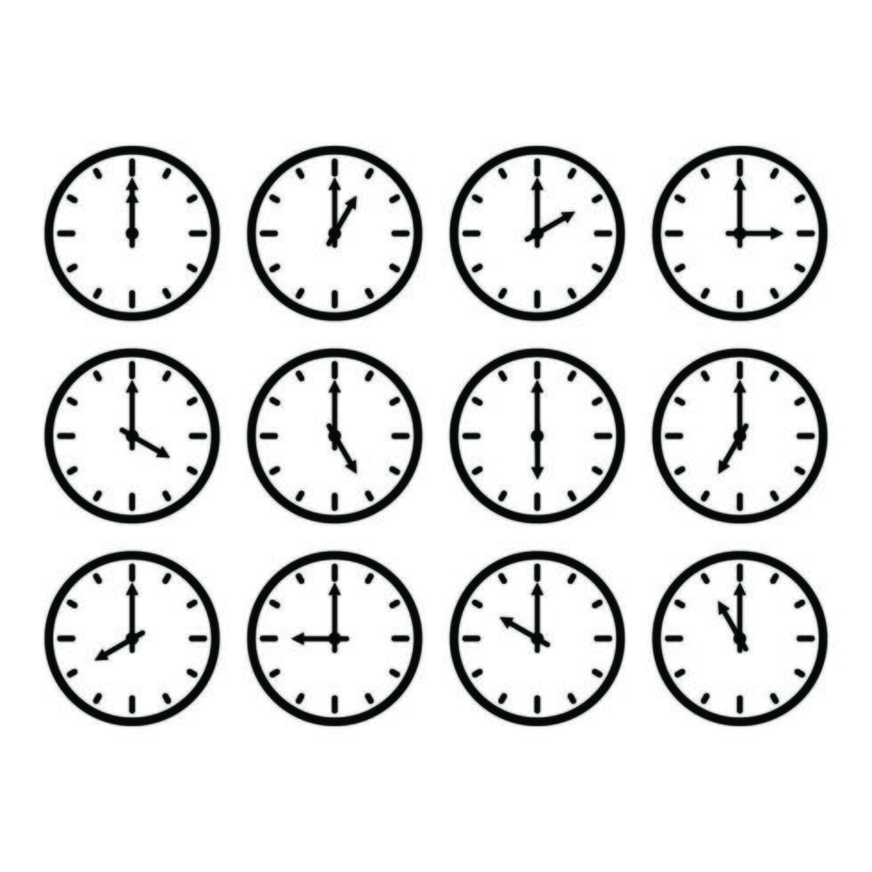 Set of analog clock, 12 times vector illustration