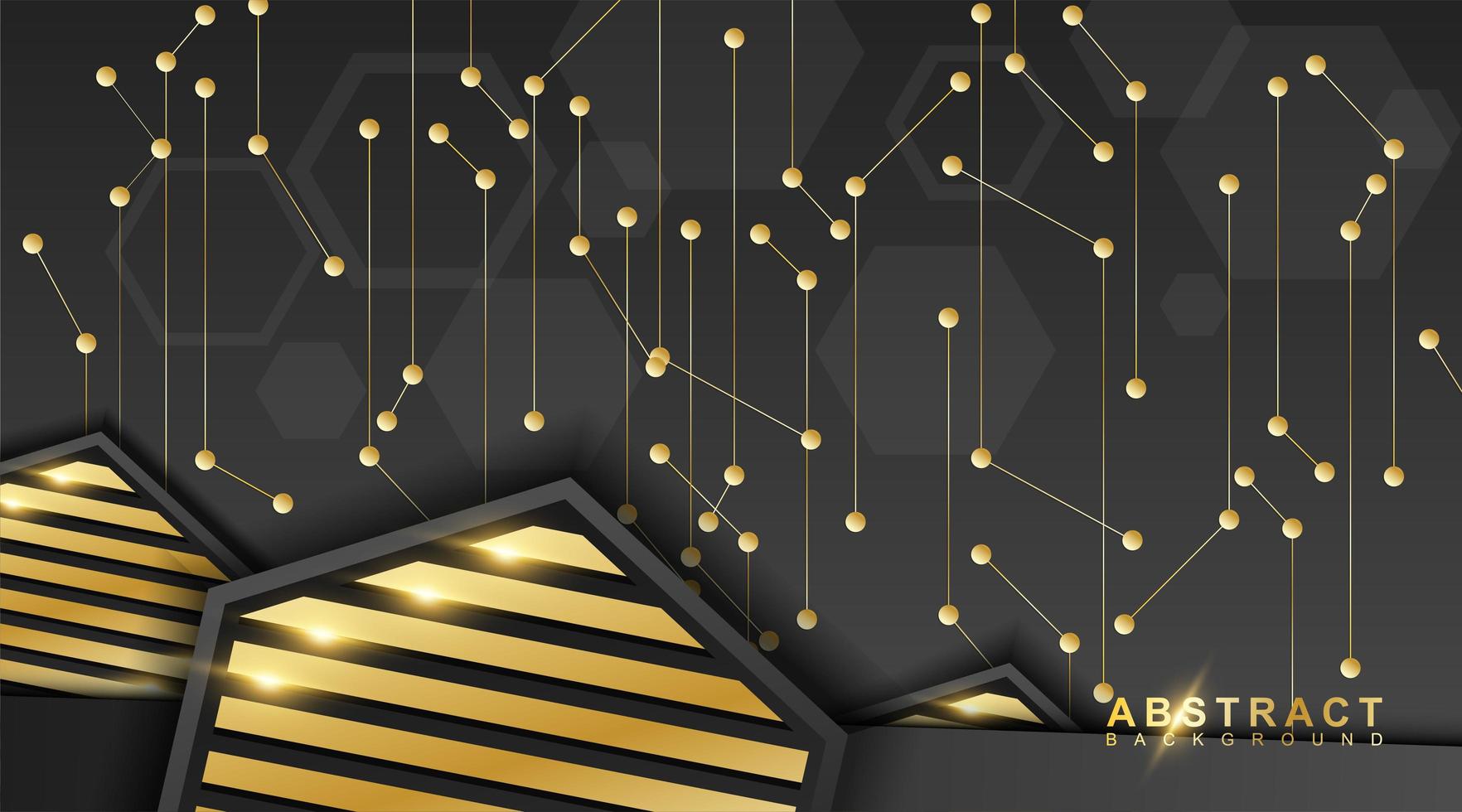 Abstract lines and dots are connected. Vector background technology with black or triangle hexagons.