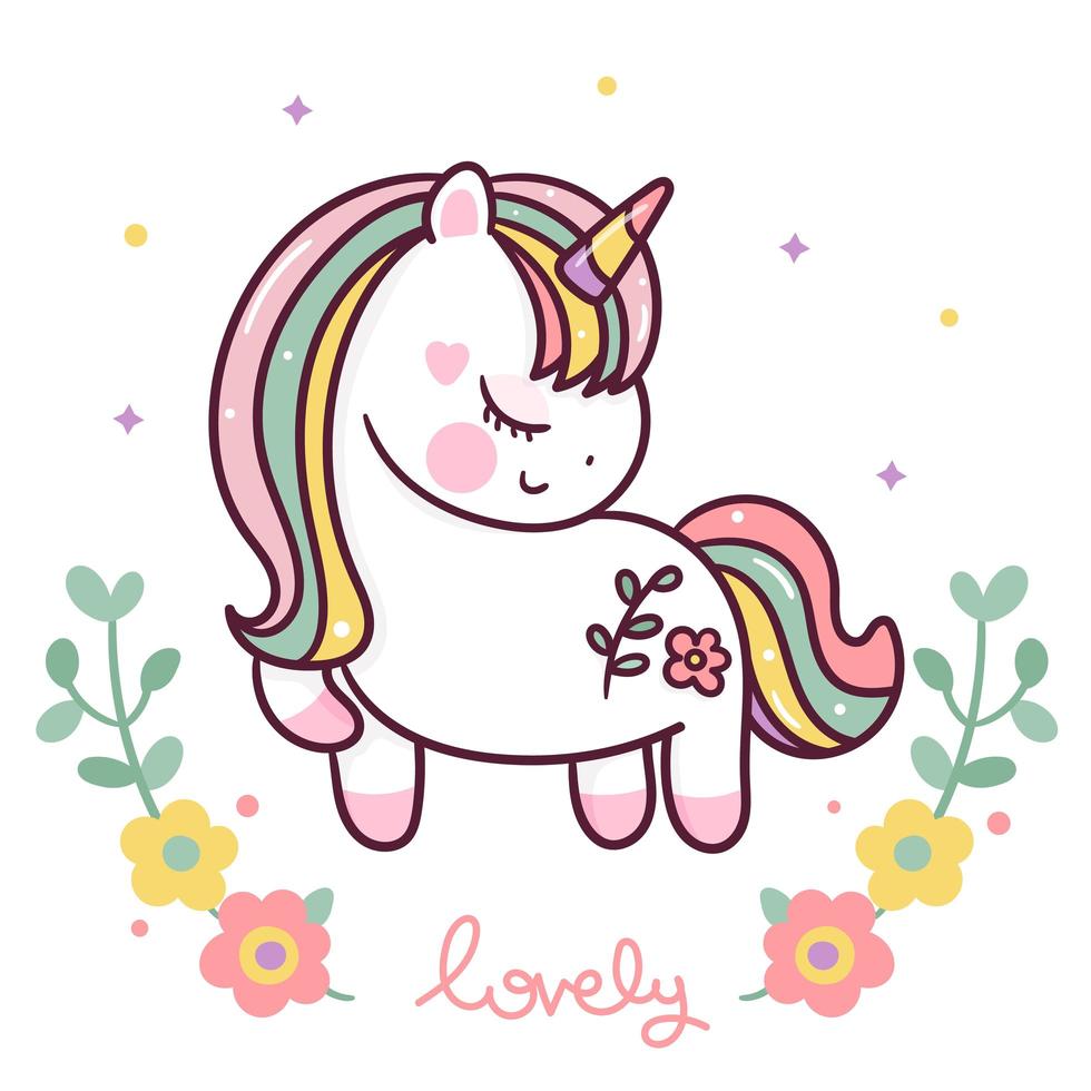 vector lindo unicornio con flores pastel