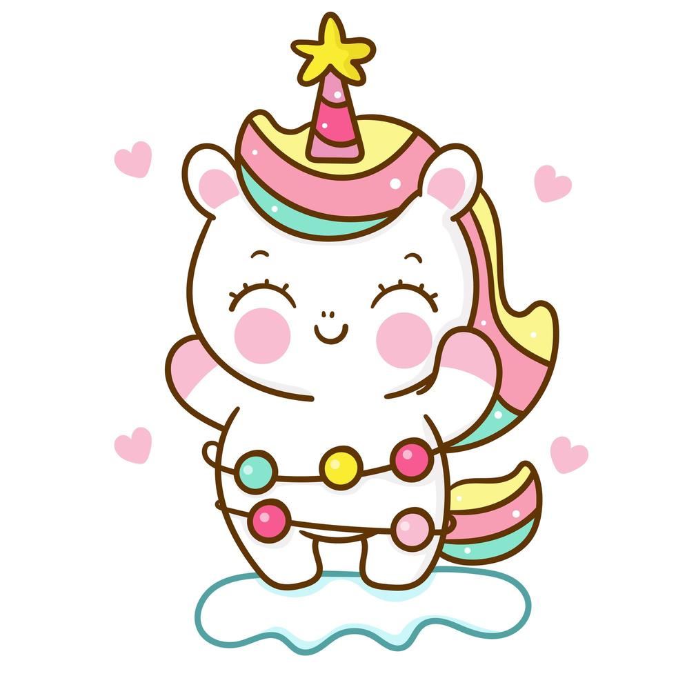 Cute Unicorn vector with lightw christmas pony cartoon