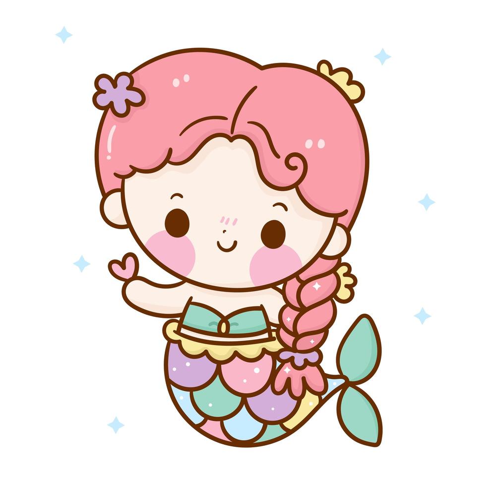 Cute mermaid vector with heart Kawaii girl cartoon