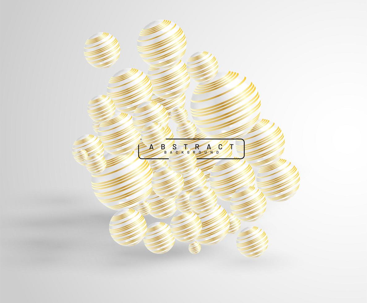 Abstract background with 3d balls overlapping. Vector illustration of a textured sphere with a gold line pattern.