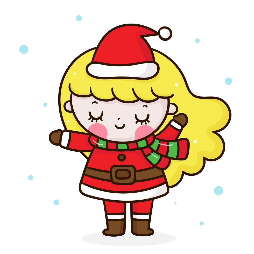 Cute santa claus vector girl merry christmas kawaii cartoon