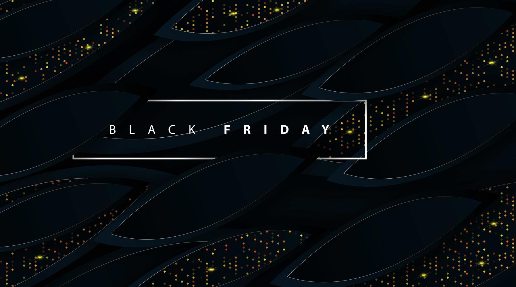 Black Friday sales poster. Commercial discount event banners. Textured background with dynamic 3D shape paper and golden sparkling halftone patterns. Vector illustration for business.