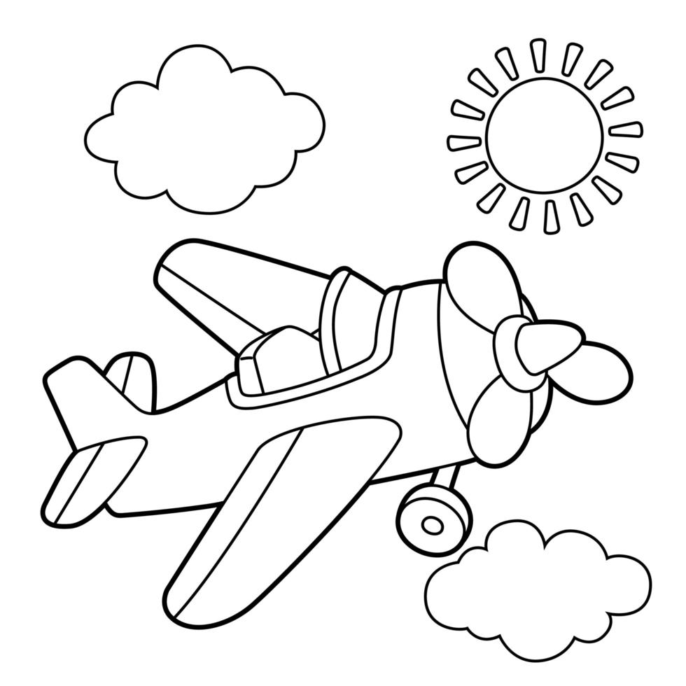 Propeller Plane Coloring Page Vector Art at Vecteezy