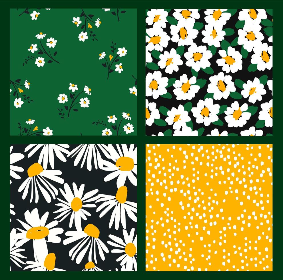 Abstract floral seamless patterns with chamomile. Trendy hand drawn textures. Modern abstract design vector