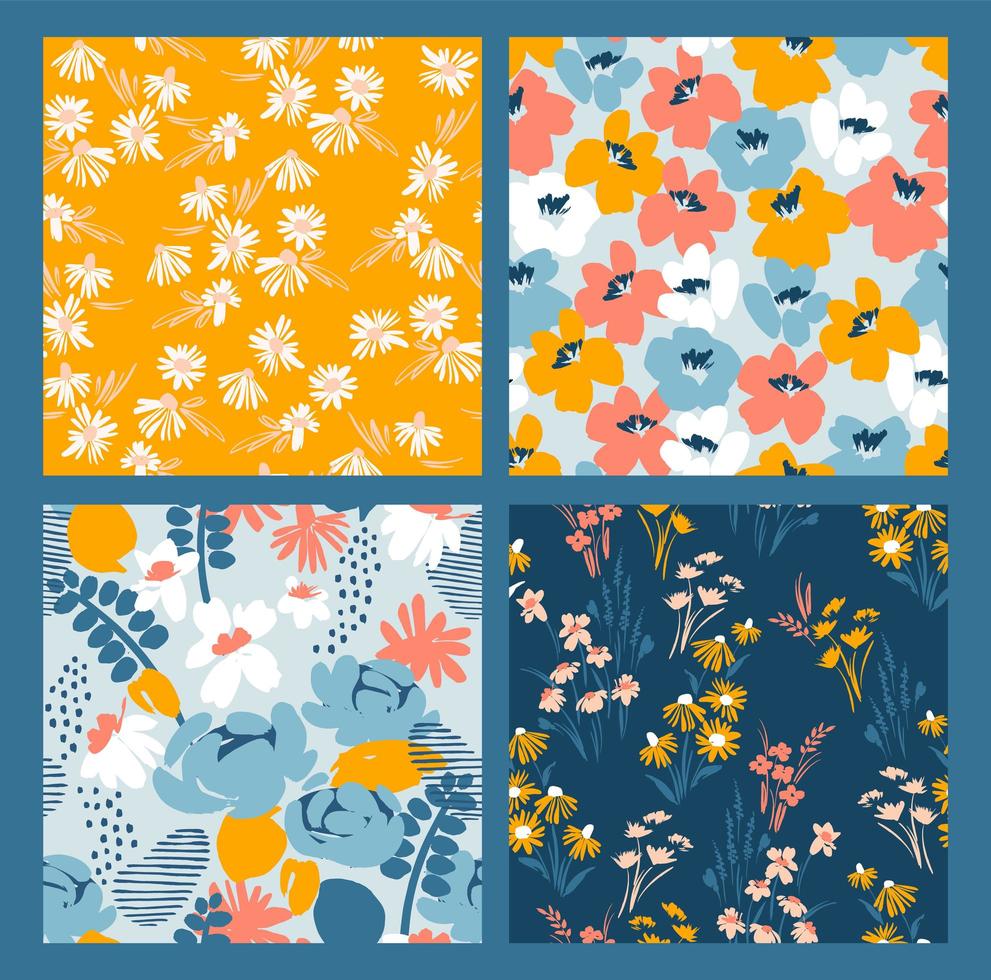 Floral abstract seamless patterns. Vector design for different surfases.