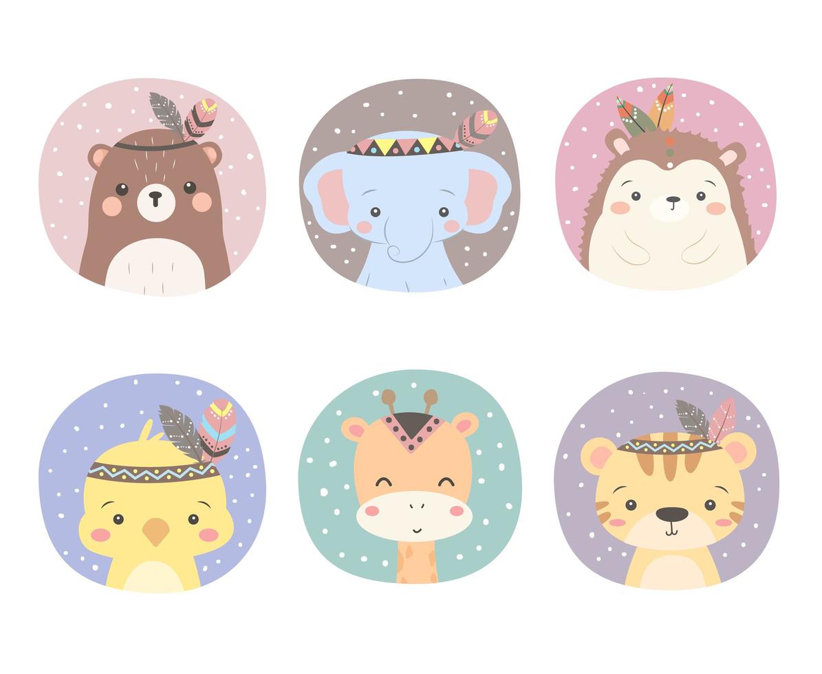 Cute boho animals collection for decoration vector