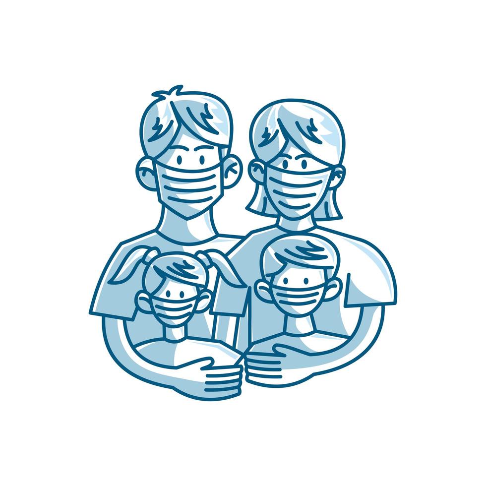 Parents and children wearing protective medical mask vector