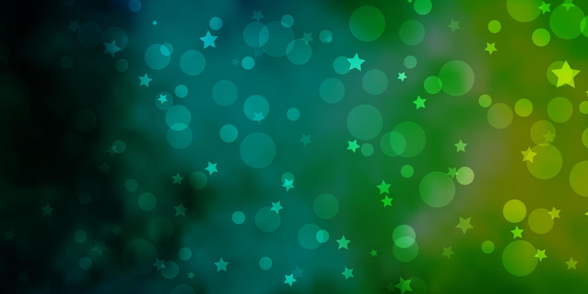 patrón de vector azul claro, verde con círculos, estrellas