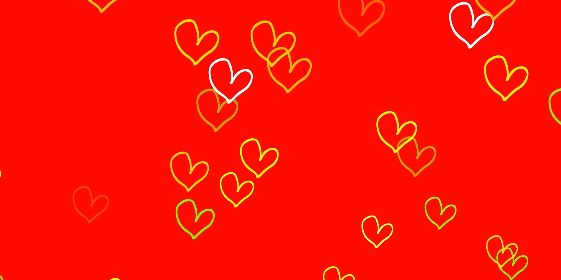 Light Red, Yellow vector pattern with colorful hearts.