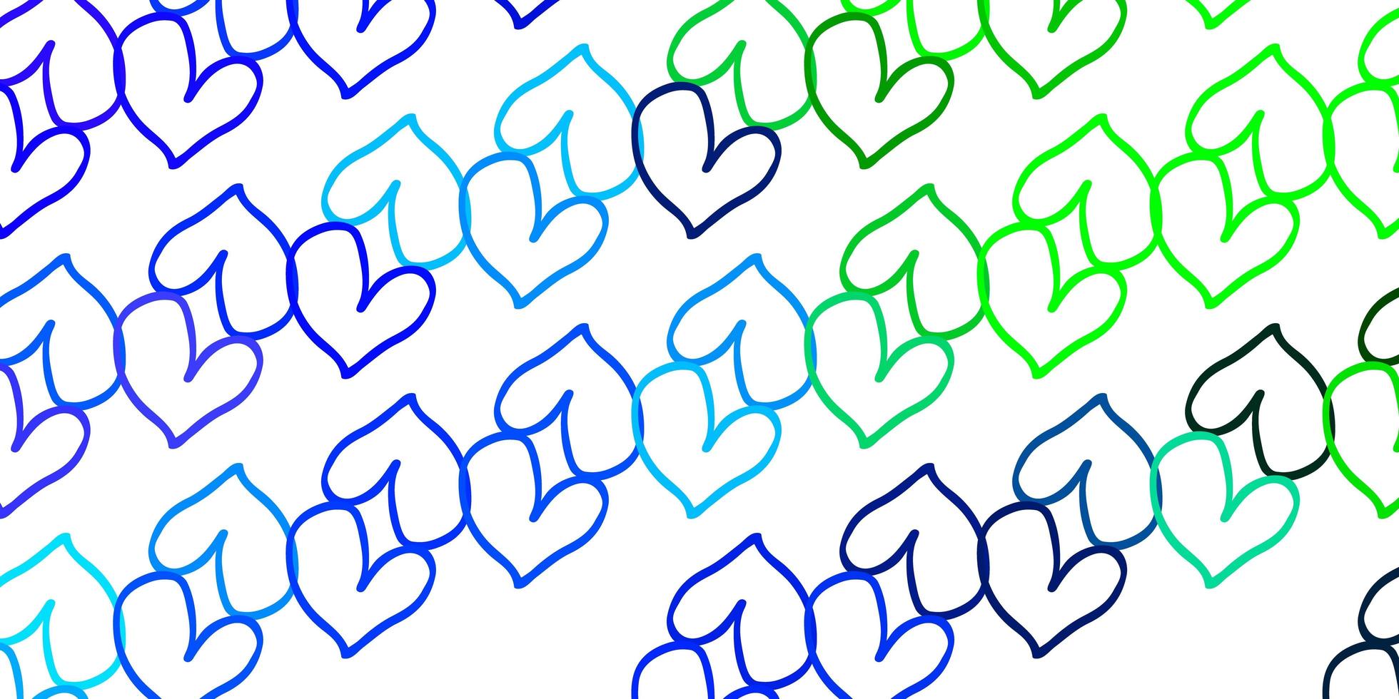 Light Blue, Green vector background with Shining hearts.