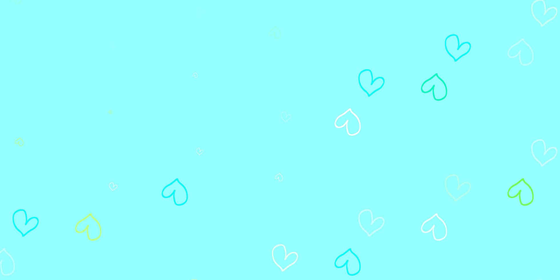 Fondo de vector azul claro, verde con corazones.