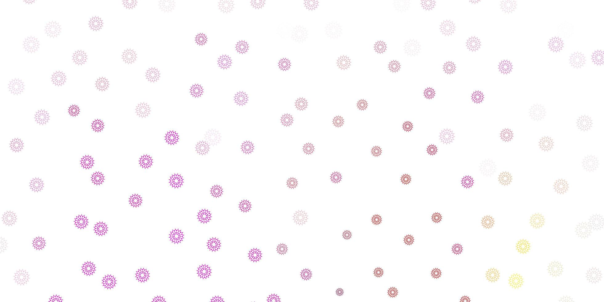 textura de doodle de vector rosa claro, amarillo con flores.