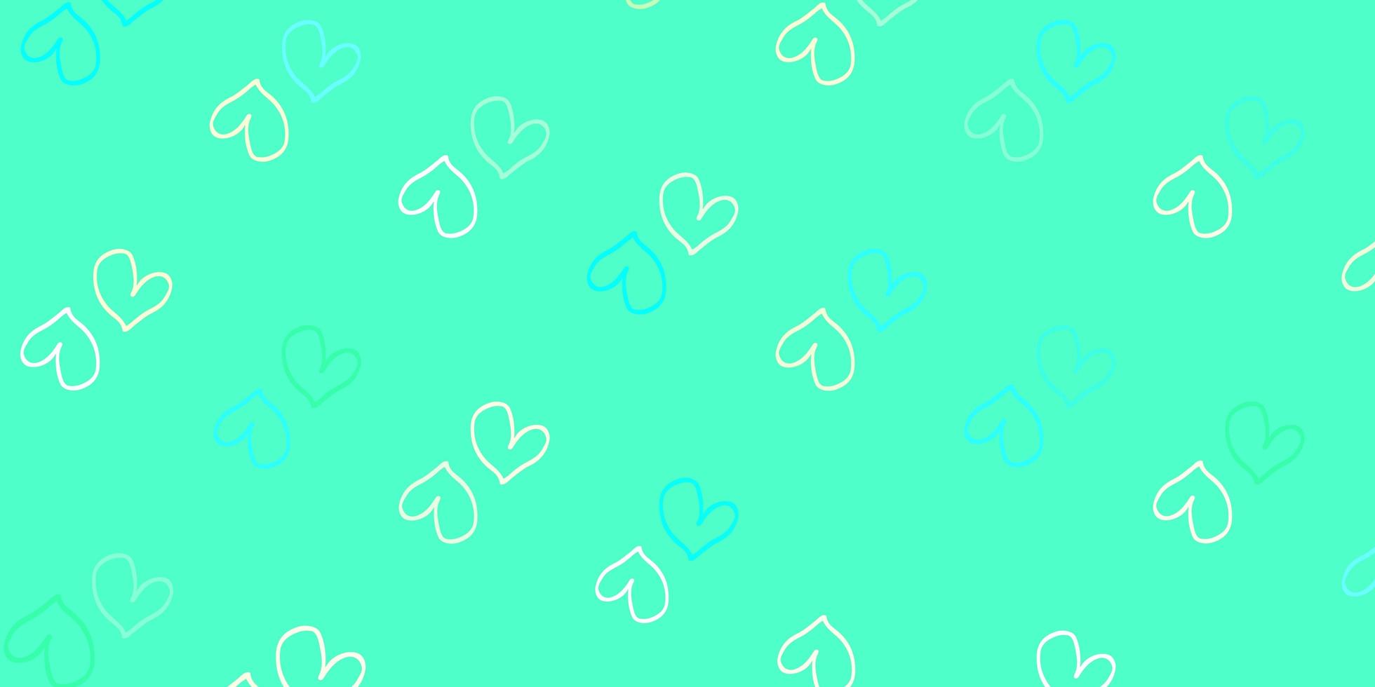 Light Blue, Green vector background with hearts.